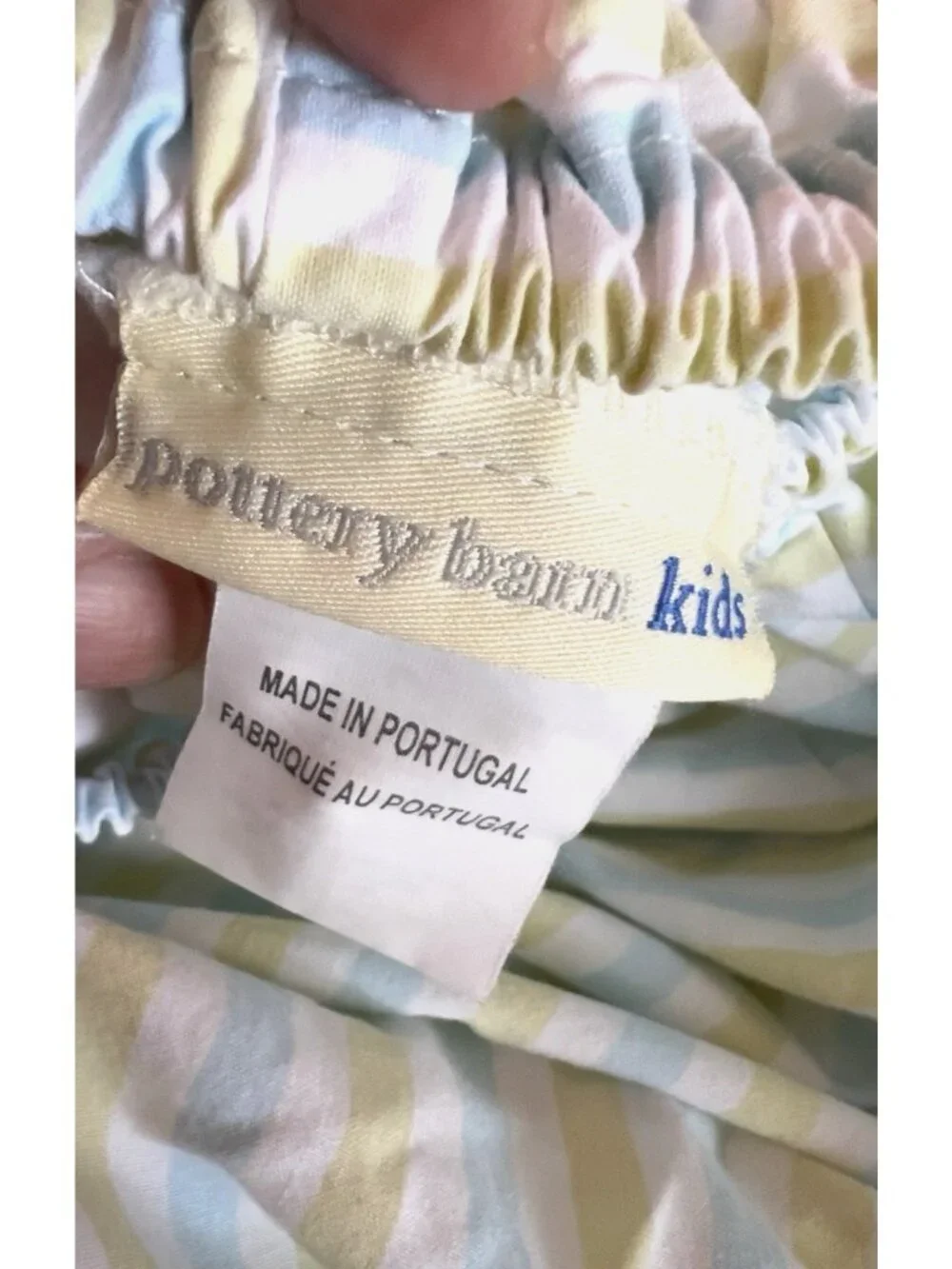 POTTERY BARN KIDS Twin Sheet Set 3 Pc Green Blue Stripe Organic Cotton Portugal